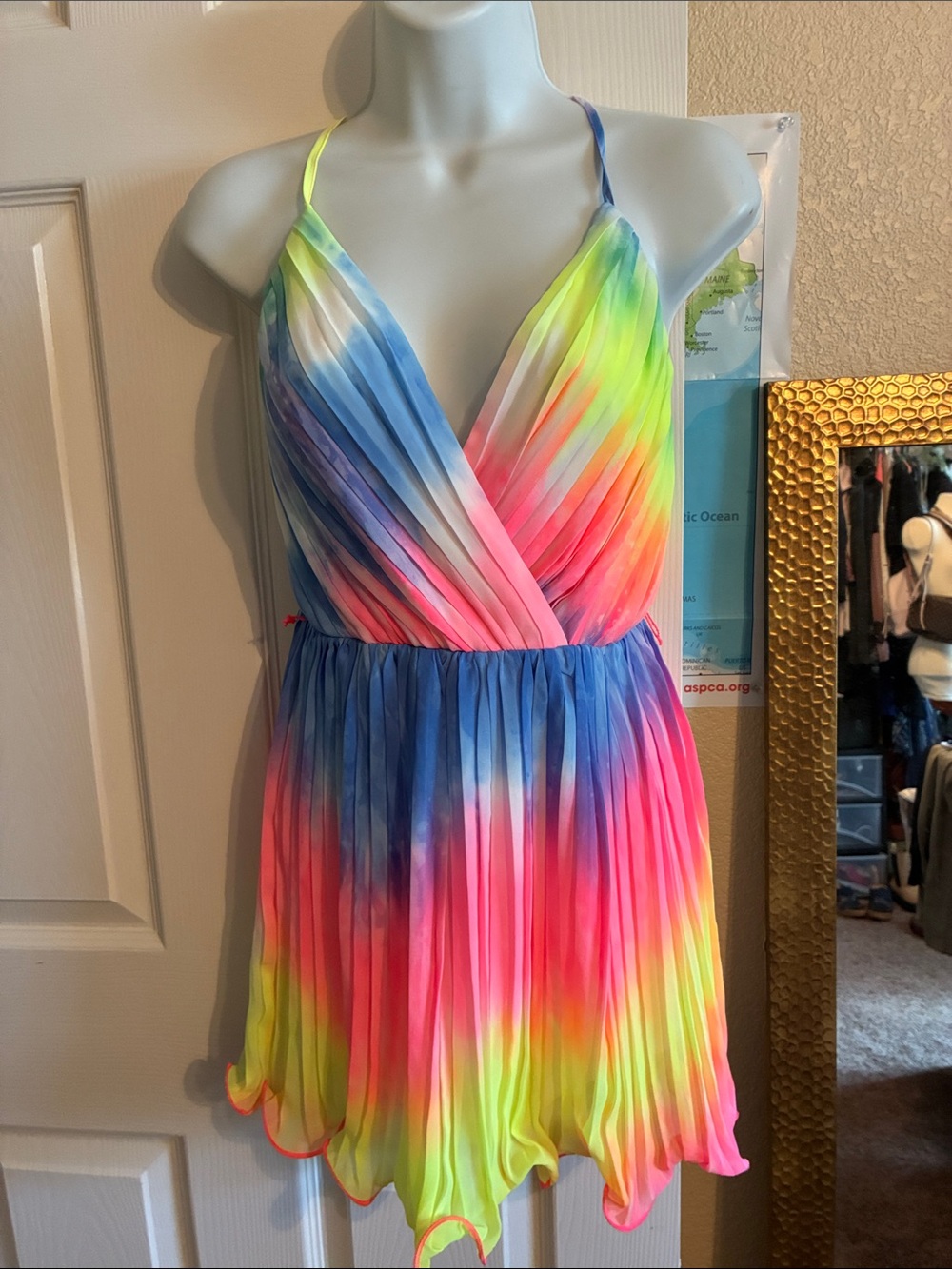 NWOT Multicolor Pleated Halter Mini SKORT Dress